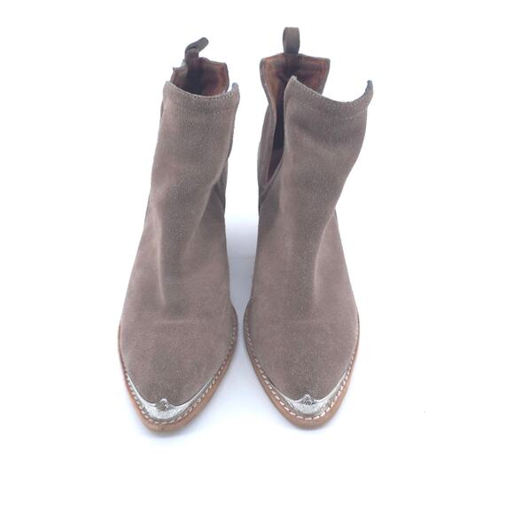 Jeffrey Campbell Cromwell Taupe Western Boho Metal Tip Stacked Block Bootie 8.5 - Picture 3 of 13